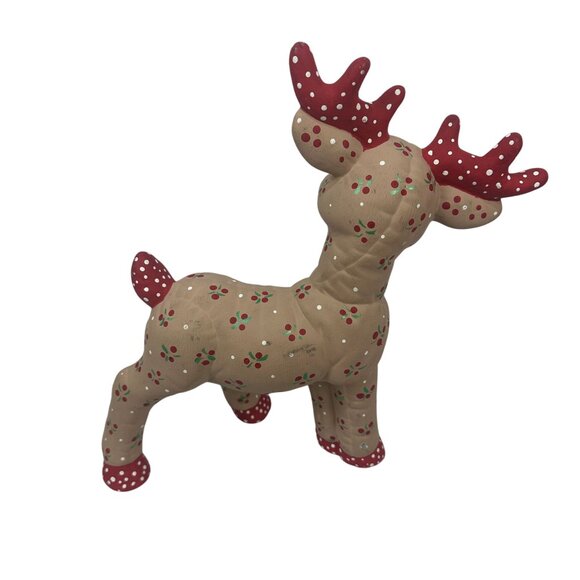 Set Of 6 Handcrafted Ceramic Reindeer Figurines Red Antlers & Floral Vintage - Picture 3 of 16